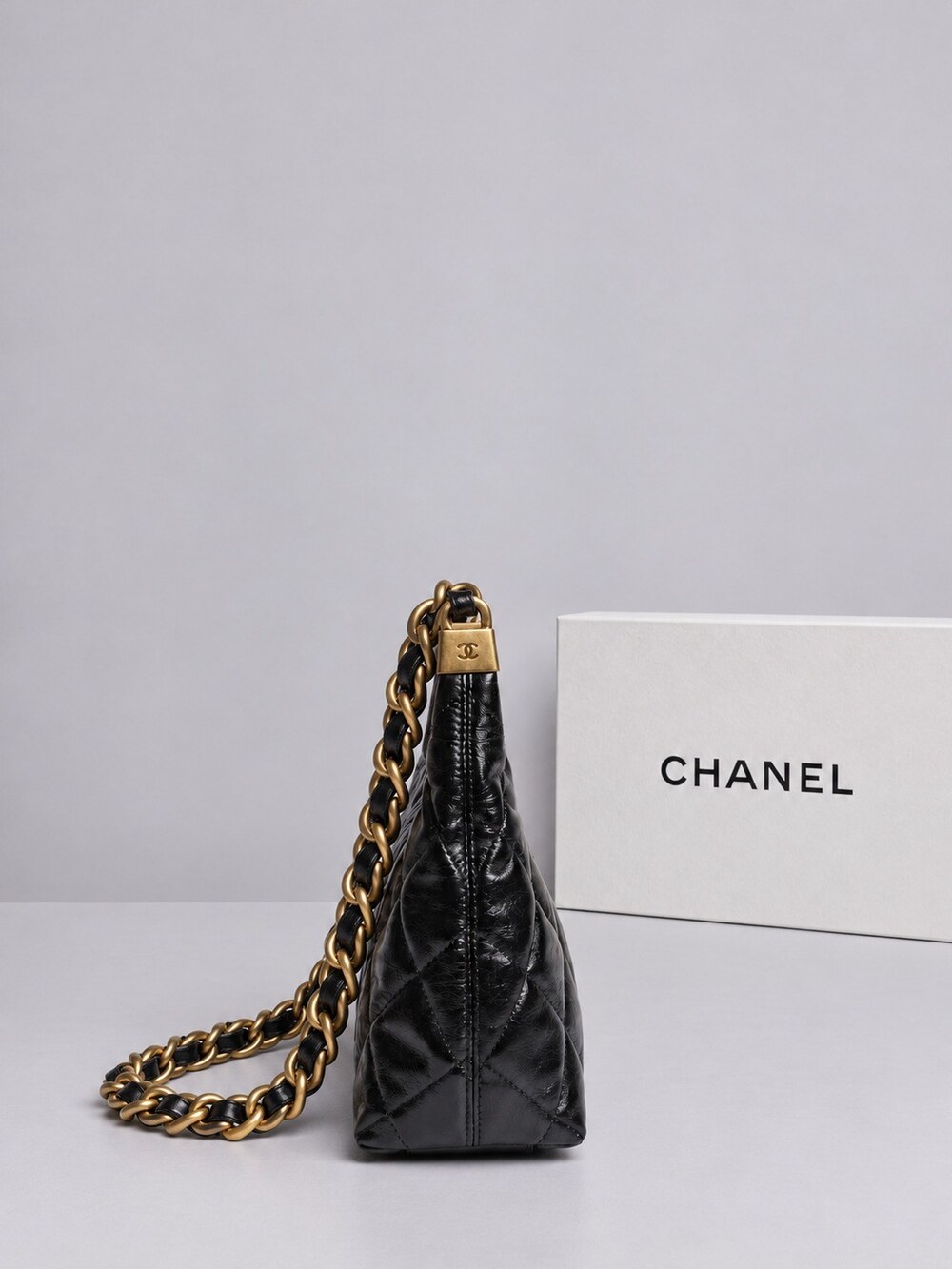 Chanel Shiny Black Calfskin Quilted Hobo with Gold Tone Hardware - Picture 8 of 14